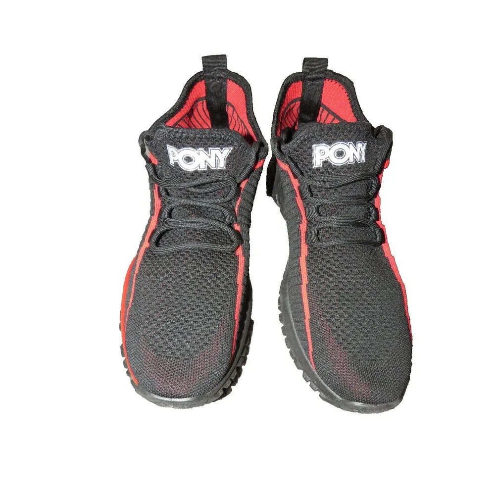 Pony PP1 Rocky Knit Lace Up Mesh Trainer Sneakers Mens Shoes Black Red 8.5